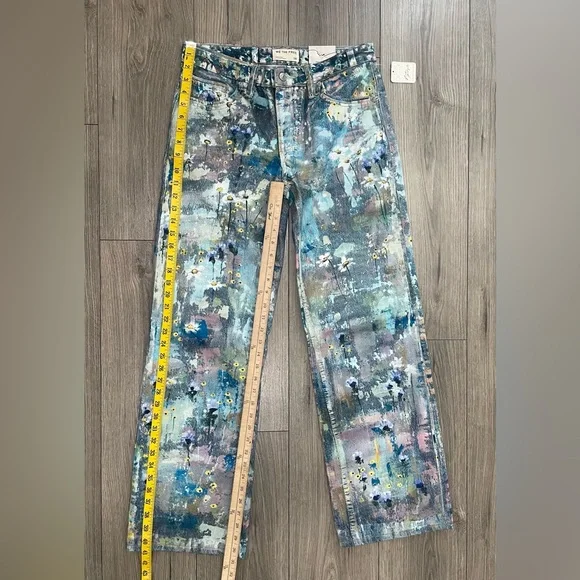 Free People Tennessee Low Rise Illusion Jeans Floral Canvas Paint Splatter Sz 28 - Picture 6 of 11